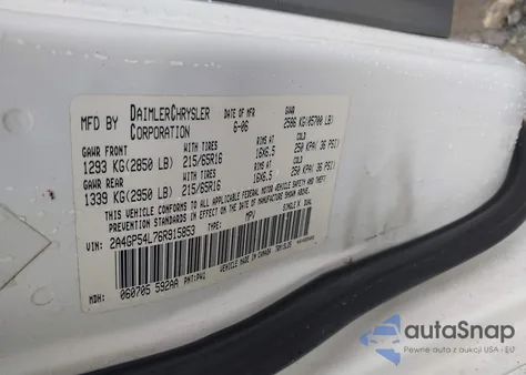 2006 Chrysler Town & Country Touring из США, поврежденный, VIN 2A4GP54L76R915853